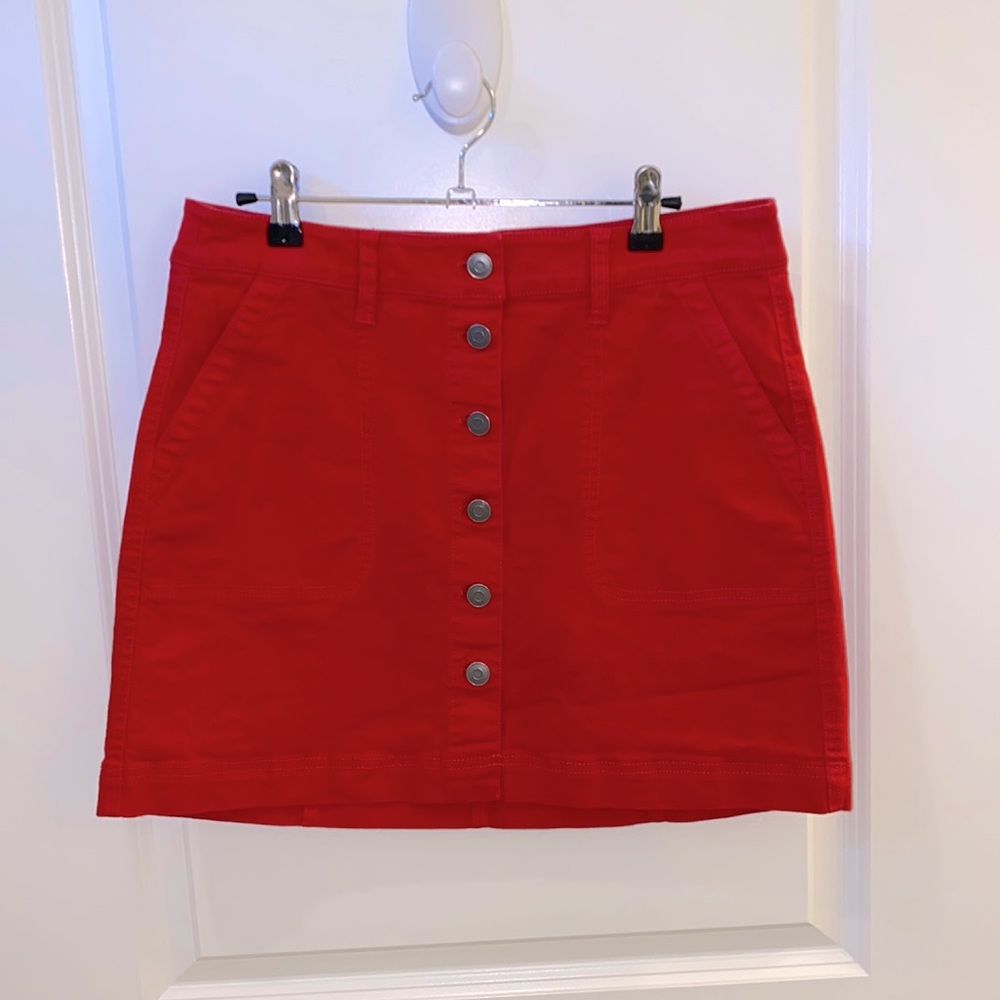 Red denim skirt